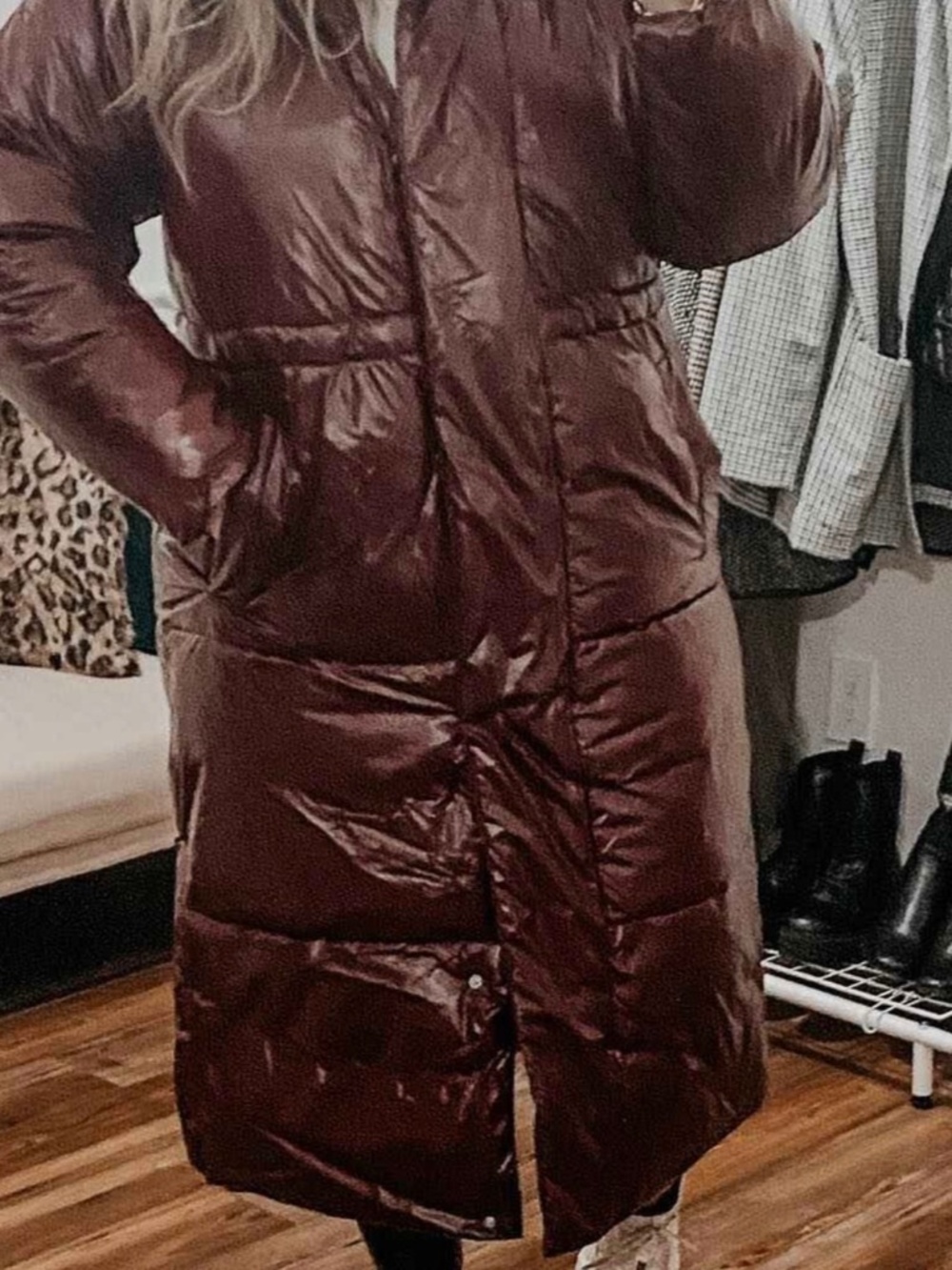 A new day ruby red/burgundy water repellent long puffer coat